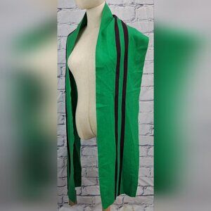 NWT Burberry Scarf Bright Green Navy Striped Balaton Fleece Wool 88" x 9.5"